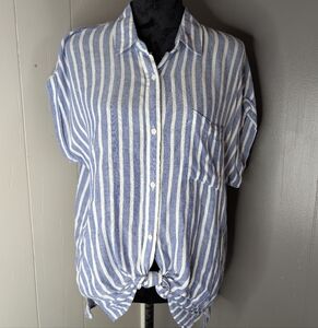 Striped Blue and White Button-Up Shirt